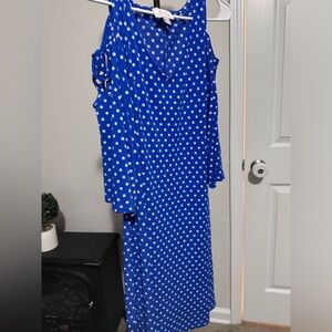 Royal blue and white polka dot dress